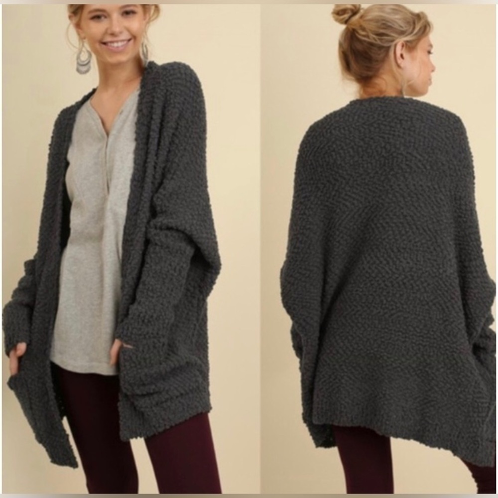 UMGEE Sz L  Dolman Sleeve Teal Open Front Casual Cardigan W/Pockets - Picture 3 of 12